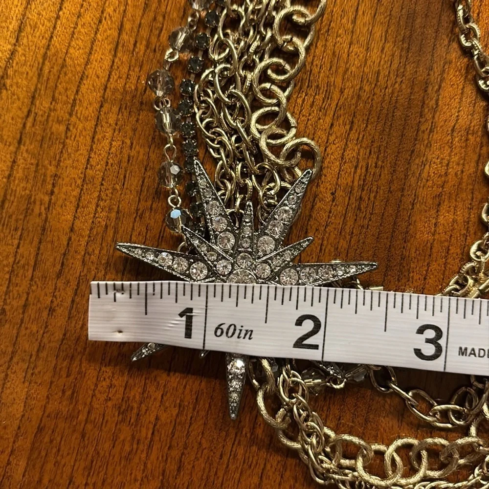 CN creations antique multi strands Goldtone crystal statement necklace Starburst